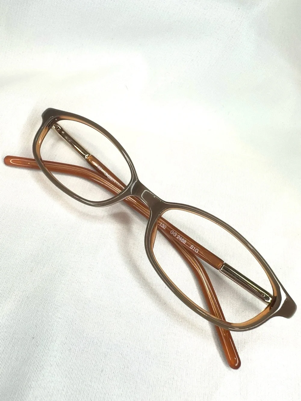 GUCCI Vintage Tan Brown Oval Women's Eyeglasses with Gold Temples